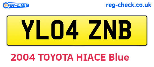 YL04ZNB are the vehicle registration plates.