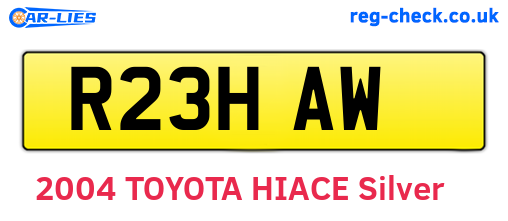R23HAW are the vehicle registration plates.