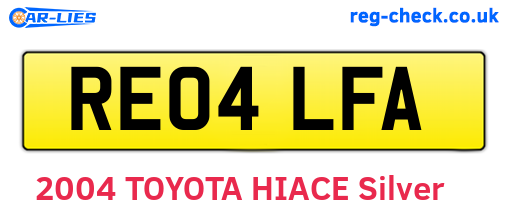 RE04LFA are the vehicle registration plates.