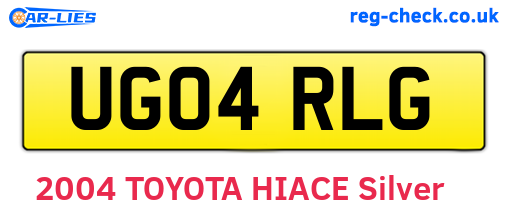UG04RLG are the vehicle registration plates.