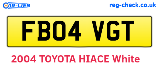 FB04VGT are the vehicle registration plates.