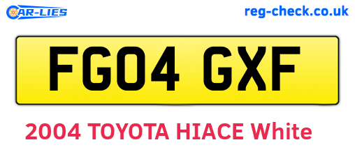FG04GXF are the vehicle registration plates.