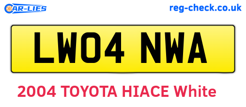 LW04NWA are the vehicle registration plates.