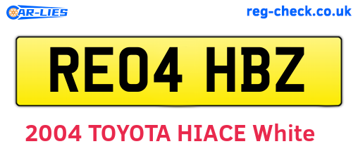 RE04HBZ are the vehicle registration plates.