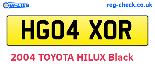 HG04XOR are the vehicle registration plates.
