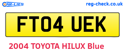FT04UEK are the vehicle registration plates.