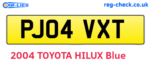 PJ04VXT are the vehicle registration plates.
