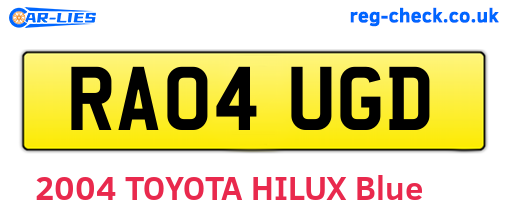 RA04UGD are the vehicle registration plates.
