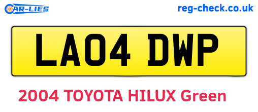 LA04DWP are the vehicle registration plates.