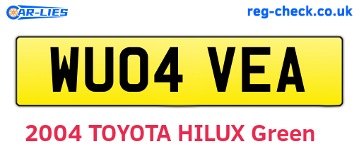 WU04VEA are the vehicle registration plates.