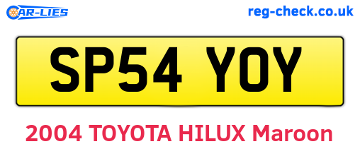 SP54YOY are the vehicle registration plates.
