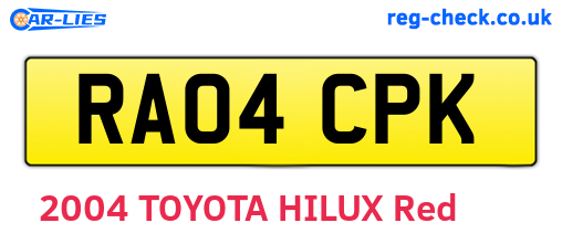 RA04CPK are the vehicle registration plates.