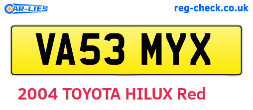 VA53MYX are the vehicle registration plates.