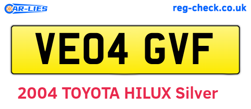 VE04GVF are the vehicle registration plates.