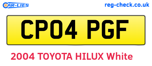 CP04PGF are the vehicle registration plates.