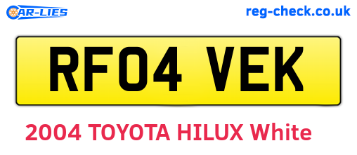 RF04VEK are the vehicle registration plates.