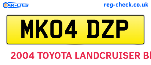 MK04DZP are the vehicle registration plates.