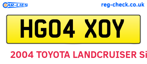 HG04XOY are the vehicle registration plates.