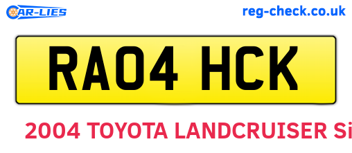 RA04HCK are the vehicle registration plates.