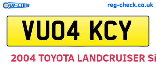 VU04KCY are the vehicle registration plates.