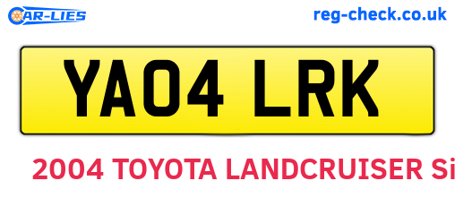 YA04LRK are the vehicle registration plates.