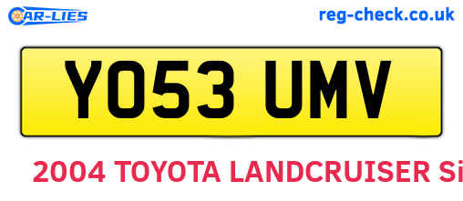 YO53UMV are the vehicle registration plates.