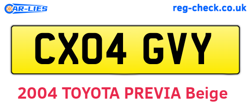 CX04GVY are the vehicle registration plates.