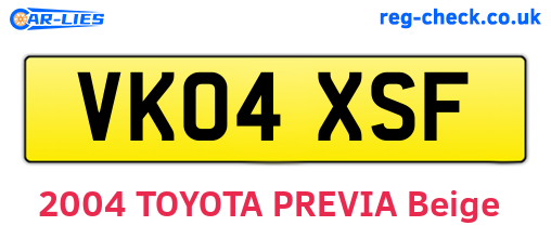 VK04XSF are the vehicle registration plates.