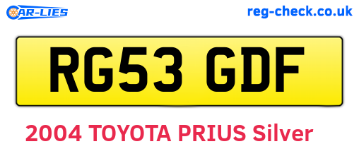 RG53GDF are the vehicle registration plates.