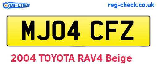 MJ04CFZ are the vehicle registration plates.