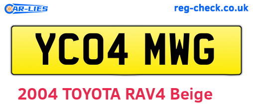 YC04MWG are the vehicle registration plates.