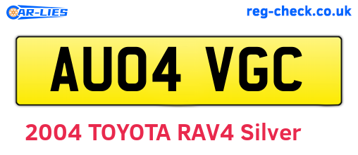 AU04VGC are the vehicle registration plates.