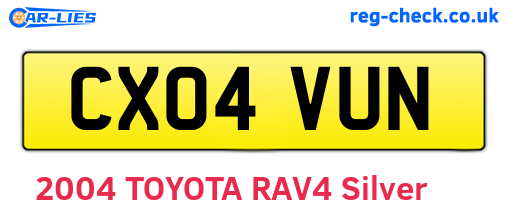 CX04VUN are the vehicle registration plates.
