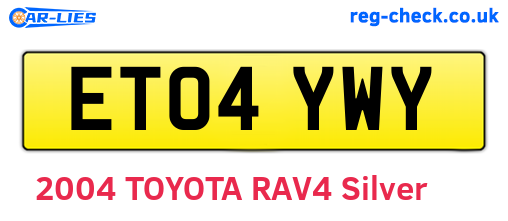 ET04YWY are the vehicle registration plates.