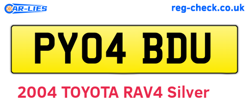 PY04BDU are the vehicle registration plates.