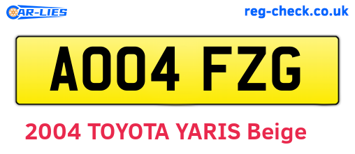 AO04FZG are the vehicle registration plates.