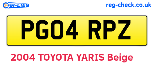 PG04RPZ are the vehicle registration plates.
