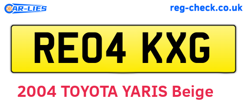 RE04KXG are the vehicle registration plates.