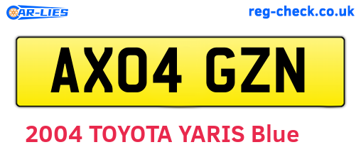AX04GZN are the vehicle registration plates.
