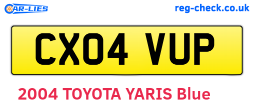 CX04VUP are the vehicle registration plates.
