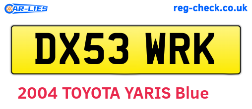 DX53WRK are the vehicle registration plates.