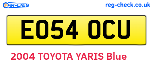 EO54OCU are the vehicle registration plates.