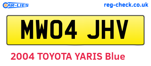 MW04JHV are the vehicle registration plates.