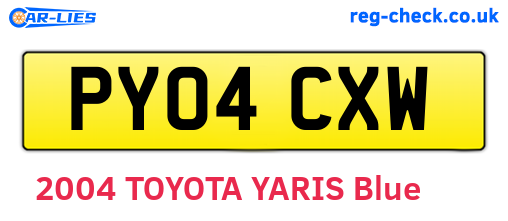 PY04CXW are the vehicle registration plates.