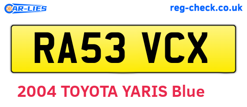 RA53VCX are the vehicle registration plates.