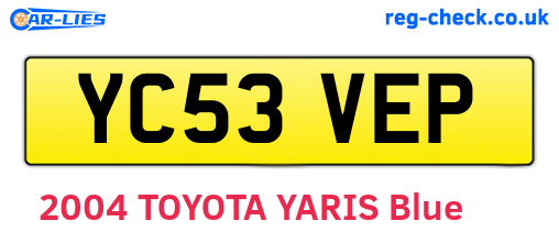 YC53VEP are the vehicle registration plates.