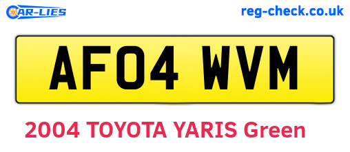 AF04WVM are the vehicle registration plates.