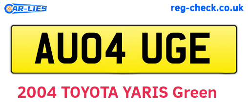 AU04UGE are the vehicle registration plates.