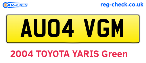 AU04VGM are the vehicle registration plates.