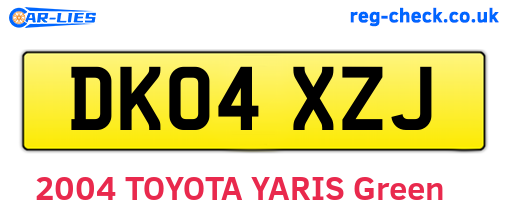 DK04XZJ are the vehicle registration plates.